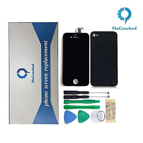 Fixcracked Replacement Full Set Front LCD Display & Touch Screen Digitizer Assembly + Back Cover Housing + 8pcs Repair Opening Tools Kit Compatible for Iphone 4s GSM/CDMA -Black