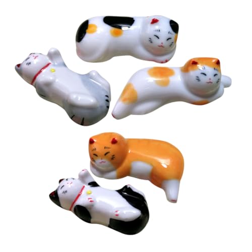 LIGIGWASH 5個 かわいい猫デザイン箸置き点 セラミック製滑らか表面 耐久性抜群 卓上小物 箸スプーンフォーク対応 食卓清潔保持 軽量持ち運び