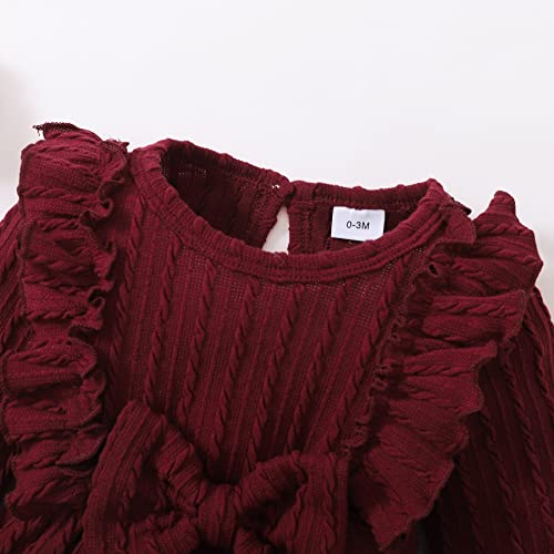 Image of Happy Town Baby Girl Romper Infant Fall Winter Clothes Ruffle Sweater Long Sleeve Bodysuit Jumpsuit and Headband