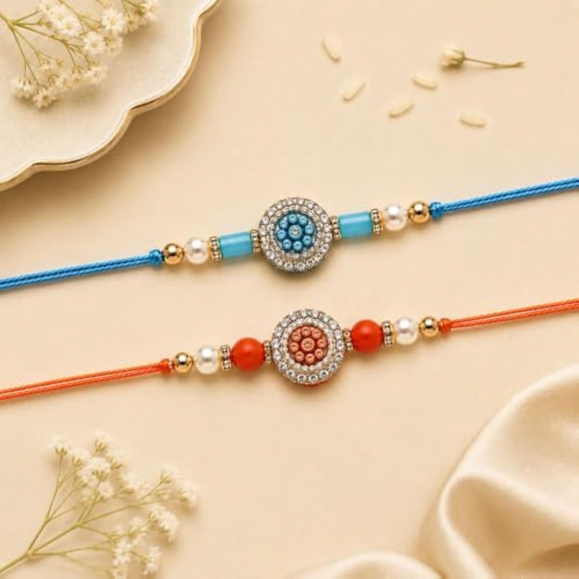 Traditional Pack of 2 Rakhis, Decorative Crystal Work