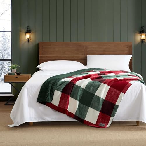 Image of Eddie Bauer - Oversized Throw Blanket 50x70, Reversible Plush Blanket for Couch or Bed, Plaid Room Decor (Mountain Fall Green)
