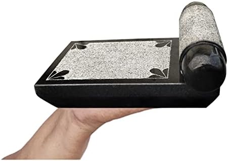 EZAHK Black Granite Ammikallu Polished Handmade | Stone Mortar and Pestle | Hand Grinder 20 cm Width | 6 cm Height (Heavy Duty 5.5 kg)