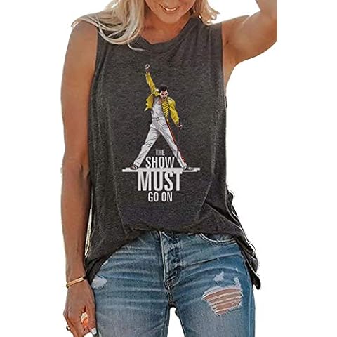Vintage Queen Shirt The Show Must Go On Summer Cute Freddie Mercury Graphic Tank Top for Music Lovers - Grey - XX-Large Cover