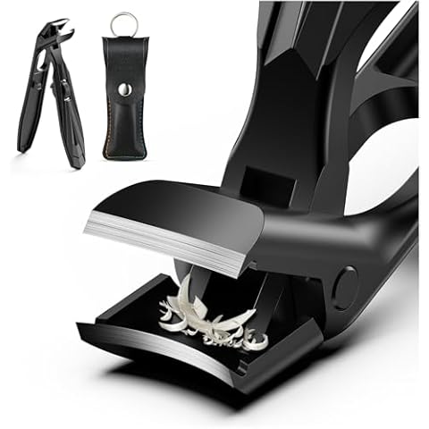 FERYES Curved Head Toe Nail Clippers for Thick Nails for Seniors - Ergonomic Senior-Friendly Finger Nail Clippers with Catcher, Sharp Toenail Clipper for Thick Toenails with Safety Locker (Black) Cover