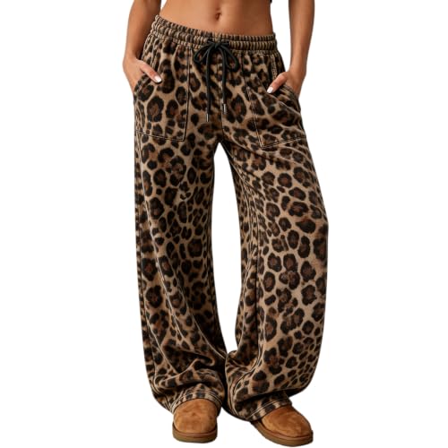 Trendy Leopard Pants Women Y2K Baggy Wide Leg Sweat Pants with Pockets - image 1