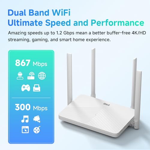 DBIT AC1200 Gigabit WiFi Router 2.4GHz +5GHz Dual Band MU-MIMO Wireless Internet Router, 4 x 10/100/1000Mbps Ethernet Ports, 4 x 5dBi Antennas, Support Router, AP, Repeater Mode, EasyMesh, White - Image 3