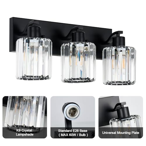 Image of Crystal Bathroom Vanity Lights 3 Lights Bathroom Light Fixtures Over Mirror 18 Inch Vanity Light for Bathroom Wall Sconce for Mirror Kitchen Hallway Cabinet