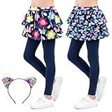 KornaDoz 2 Pack Girls Skirt Leggings, Leggings with Skirt for Girls Size 7-8Years, Soft Girl Legging with Attached Skirts for School Uniform, Casual Fall Wear