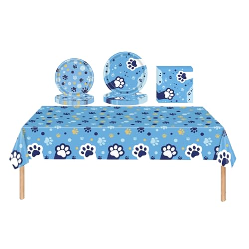 Geburtstag Deko Dog Partyzubehörsets Set Blue Dog Partygeschirr Tischdecken für Geburtstagsparty Deko