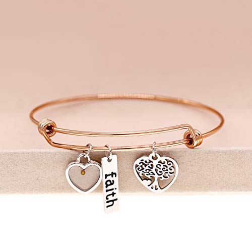 Image of Uloveido Stainless Steel Tree of Life Bangle Mustard Seed Pendant Faith Cuff Bracelet Gifts for Women Teen-Girls Y639