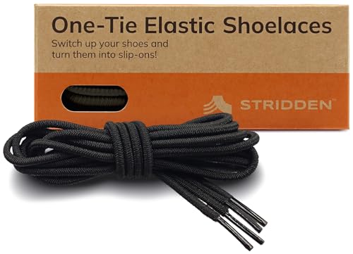 STRIDDEN 1 Pair One-Tie Elastic Round Shoelaces for Sneakers Boots, Eco-Positive Stretch Lace Turns Shoes Into Slip-Ons/NoTie, Black/36in