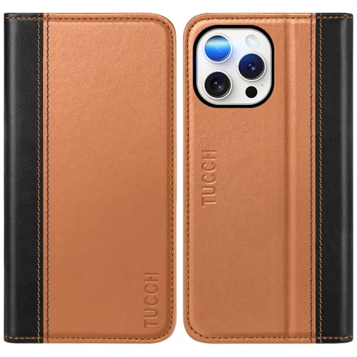 TUCCH Flip Folio Wallet Case for iPhone 16 Pro Max (6.9"), Black & Brown
