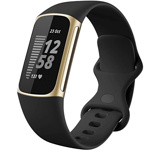 Dirrelo Correa Compatible con Fitbit Charge 5 Correa para Mujeres Hombres, Suave TPU Silicona Brazalete, Deportivo Respirable Impermeable Ajustable Correa para Fitbit Charge 5, Negro, S