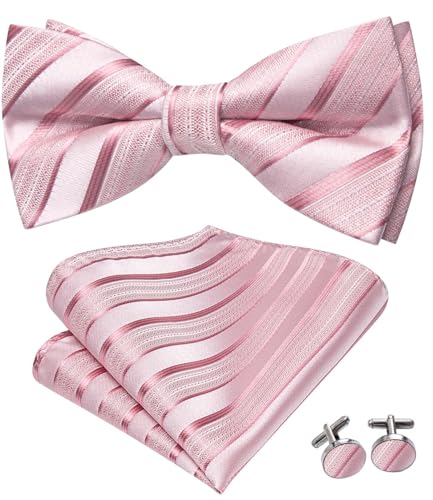 Image of Dubulle Mens Paisley Striped Bowtie Set Pre-tied Bowtie for Men and Pocket Square Set Wedding Business