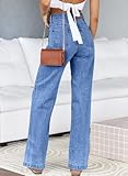 Sidefeel Women's Wide Leg Jeans High Waisted Straight Leg Stretchy Jeans Tummy Control Trendy Loose Ankle Denim Pants Sky Blue Size 8