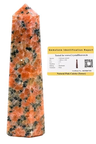 Image of Certified Pink Calcite Crystal Tower Obelisk Point for Chakra, Healing and Balancing - AAA Grade Original Certified Gemstone Agate for Reiki Meditation Yoga Spiritual (2-3 Inches)