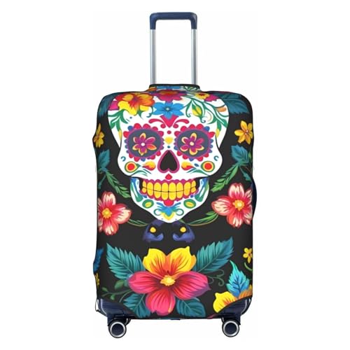 Sugar Skulls Flowers Tsa Approved Luggage Cover For 18-32 Inch Suitcases Scratch-Resistant Stretch Luggage Cover