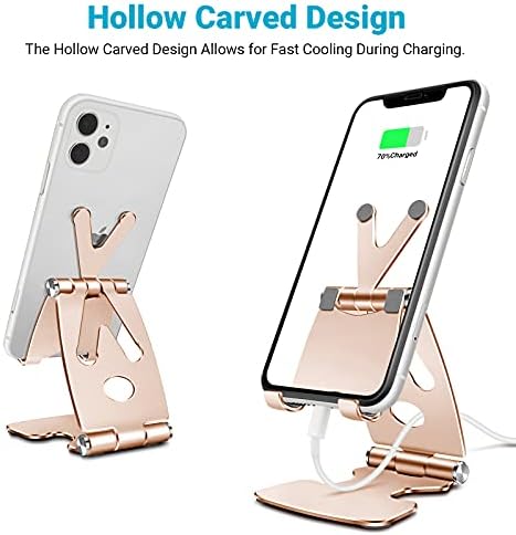 TECOOL Phone Stand, Adjustable Phone Stand for Desk, Mobile Phone Holder Stand Dock, Phone Holder Desk Iphone Stand for Desk for iPhone 13 12-6, Huawei, Samsung Galaxy Xiaomi Smartphone Holder- Gold