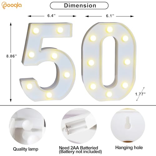Image of Pooqla 50th Birthday Decorations for Women Men, Decorative Marquee Numbers with Remote, Light Up 50 Sign for Party Backdrop 50th Wedding Anniversary Decor, Warm White and Cool White Number 50