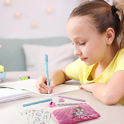Vicloon Unicorn Gift for Girls, 27Pcs Unicorn Stationery Set School Supplies with Waterproof PVC Pencil Case, Notebook, Pens, Pencils, Sharpener, Eraser, Ruler, Unicorn Tatto Toys Gift Sets