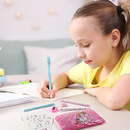 Vicloon Einhorn Schreibwaren Geschenk Set, 27 Stück Einhorn Stifte Set, Einhorn Geschenk, Einhorn Federmäppchen Con Tattoo-Aufkleber Gel Stift Bleistift Schreibwarenpaket Notizbuch Mädchen Geschenk