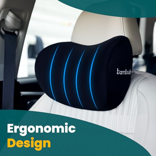 Image of Curved Car Neck Rest Pillow with Ultrasoft Memory Foam for Neck, Superior Neck Support Cushion, Relieves Neck Pain, Head Rest Pillow for Car with Washable Cover, Black