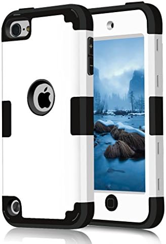 Hocase iPod Touch 7th/6th/5th Generation Case, iPod Touch 7/6/5 Case, Shockproof Protection Soft Silicone Hard Plastic Full Body Protective Case for iPod A2178/A1574/A1509/A1421 - White/Black