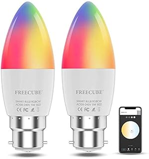 FREECUBE Alexa Light Bulbs, B22 Light Bulbs Bayonet (5W = 50W), Dimmable RGBCW Music Sync Colour Changing Light Bulb Compatible with Alexa, Siri and Google Home (2 Pack)