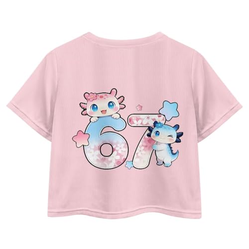 Image of Girls Crop Tees Crew Neck Casual Short Sleeve T Shirts Kids Loose Soft Comfortable Tees Blouses Shirt for Little Girl