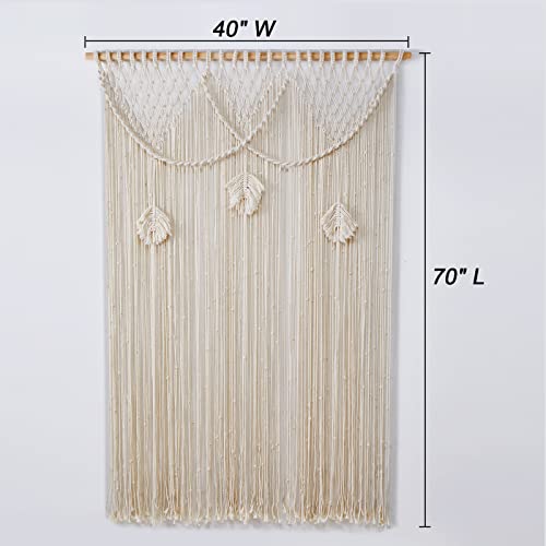 Soonow Macrame Curtain For Windows And Doorways, Macrame Leaves Curtains With Tiebacks, 40''W X 70''L - Boho Large Macrame Wall Hanging Home Decor (Wood Dowel Not Included) #TOP2