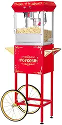 Máquina de pipoca com carrinho – Popper de 170 g com chaleira de aço inoxidável, deck aquecido e gaveta Old Maids da Great Northern Popcorn Company (vermelho)
