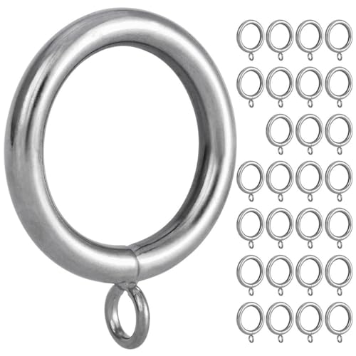 Curtain Ring Metal 28-Pcs 1 1/4- Inch Inner Diameter with Eyelets Fit Up to 1 Inch Rod Large Wire Diameter (Satin Nickel-28Pcs)