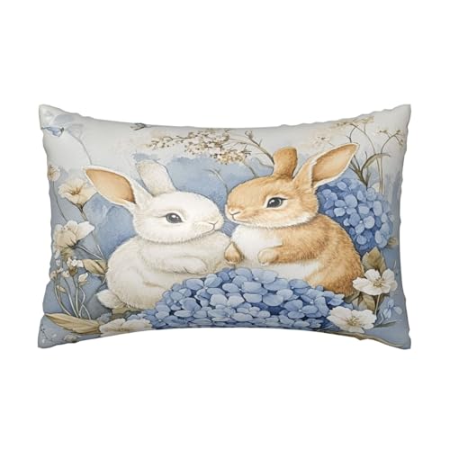 Easter Bunny Hydrangea Satin Pillowcase Silk Pillow Cases for Hair and Skin Slipping Body Pillow Cover with Zipper Queen Size 20x30 Pillowcase Decorative for Kids Bedroom