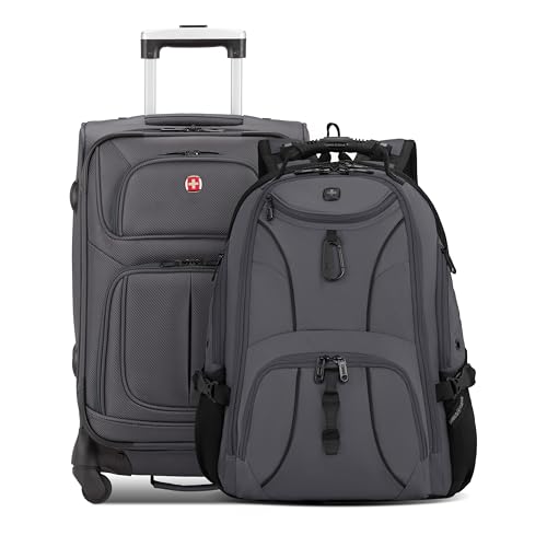 Image of SwissGear Sion Softside Expandable, Dark Grey, 2-Piece Set (Carry-On /Backpack), Sion Softside Expandable Spinner Luggage Durable Lightweight Travel Suitcase