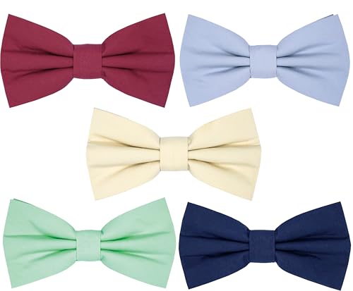 Boys Cotton Bow Ties 5 Pieces,Classic BowTies Pre-tied Adjustable Solid Color Bowtie For Kids