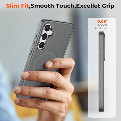 Image of SUPFINE Magnetic for Samsung Galaxy S25 FE Case with Screen Protector, (Built-in Magnets) (Military Grade Drop Protection) Slim Translucent Shockproof Phone Case,Titanium Gray