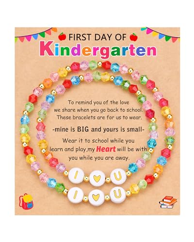 First Day of Preschool/Kindergarten Gifts for Girls Kids, Beautiful Colorful Bead Elastic Bracelets Back to School Gifts