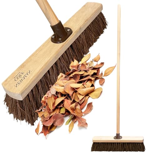 18” Stiff Broom Outdoor Yard Brush Hard Bristle Brush Durable Support Bracket 120cm Wooden Handle Heavy Duty Broom Yard Sweeping (Natural Bassine)