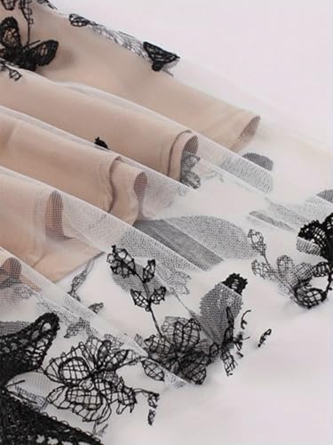 Women's Midi Tulle Skirt High Waist 3D Mesh Flower Embroidered Skirts Double Layered Tulle Skirt3