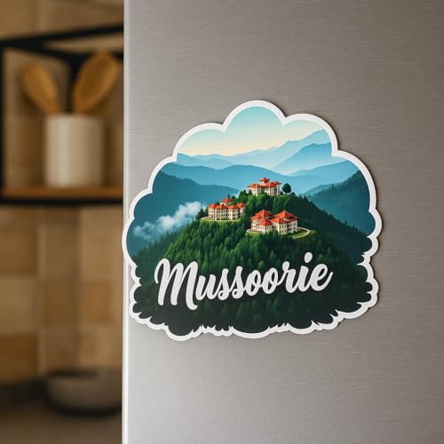 Image of Naxon Mussoorie Theme Souvenir Wooden Fridge Magnet for Refrigerator - Printed Fridge Magnet for Kitchen & Home Decor | Perfect Souvenir Gift | Size 3x3 in | Pack of 1