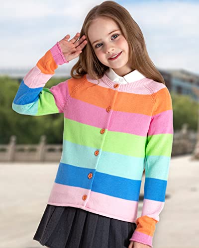 Boboyoyo Girls Cute Cardigan 100% Cotton Kids Striped Cardigan Sweater Button Up Rainbow Knit Cardigan Children For 5-12 Y #TOP4