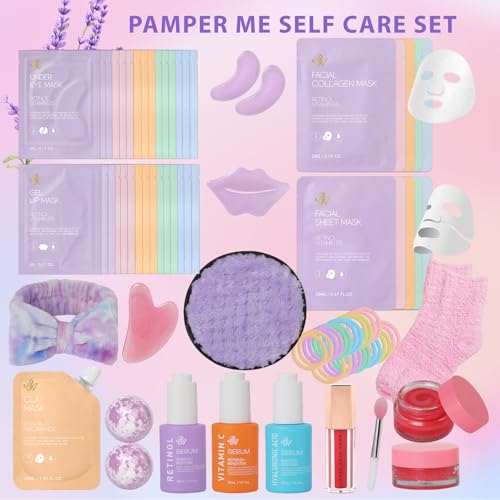 RA ROSA ACCA 55 Pcs for Mom, Face Sheet Masks Gift Basket Set for Women, Hydrating Skin Care Kit, Home Spa Kit Gift, Face Serum, Gel Eye Mask, Christmas, Birthday, Anniversary, Wife, Mom