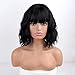 MISSQUEEN Short Wavy Black Wig with Bangs, Short Black Bob Wigs for Women, Wavy Bob Wig with Bangs Synthetic Natural Looking Heat Resistant Fiber Wigs