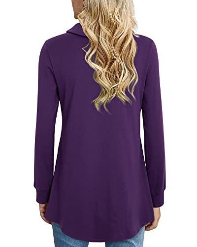 Vivilli Long Sleeve Tunic Tops For Women Ladies Lapel Collar V Neck Button Sweatshirts Fall Winter Fashion A-Line Pullover Dressy Casual Sweater Maternity Shirts Wear With Leggings Purple Xx-Large #TOP2