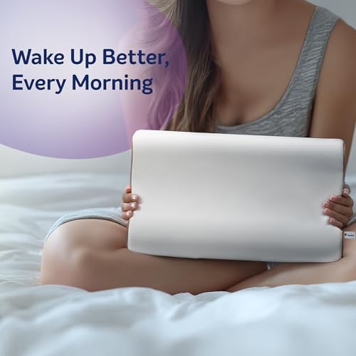 Image of Sleepwell Zenn Classic Foam Pillow | Soft Polyurethane HR Foam | White | Back, Side & Stomach Sleeper Support | Washable Micro Peach Cover | 24 x 16 inches | Pack of 1