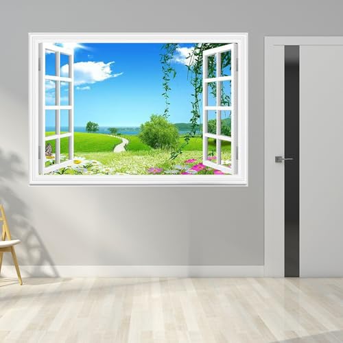 Mestiker ウォールステッカー 偽窓 柳の枝絵画風 壁紙ポスター 森 木 デイジー花 おしゃれ 壁紙 窓ポスター 多用途なシール DIYシール ウォールアート 剥がせる ウォールペーパー 風景ステッカー 自然風景 花 窓ポスター 絵画風 賃貸住宅 海窓ポスター40*60 cm [2]