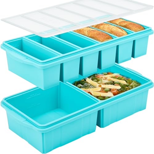 Image of Silicone Freezer Tray With Lid-Soup Freezer Container molds-Large Ice Cube Tray Set Makes 2-Cup & 1 /2-Cup portions cubes Perfect for preparing meals in different portion sizes Oven & Dishwasher -Safe