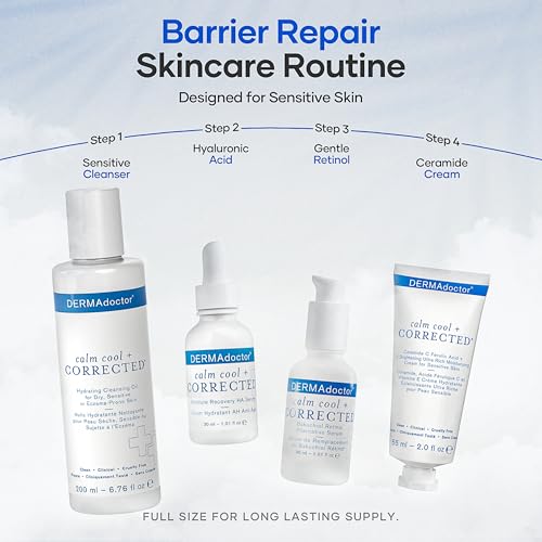 DERMAdoctor Dermatologist Formulated Skincare Set – Cleansing Oil, Hyaluronic Acid & Niacinamide Serum, Bakuchiol Anti Aging Serum, Vitamin C Ceramide Barrier Moisturizer for Sensitive Skin