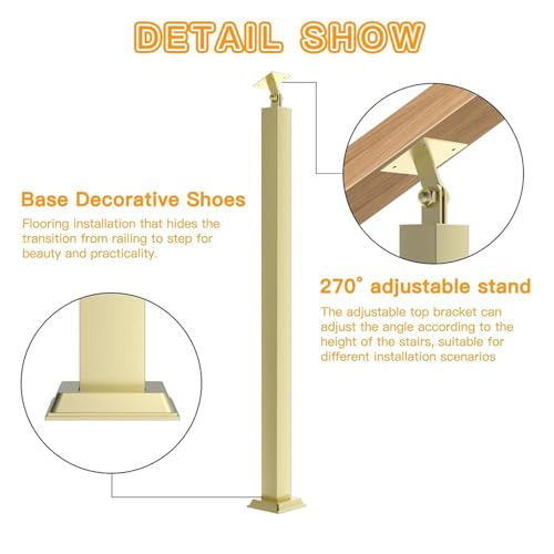 Lot de 2 mains courantes d'escalier dorées de 85 cm avec support plat réglable - 3