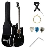 Juârez Acoustic Guitar, 38 Inch Cutaway, 038C with Bag, Strings, Pick and Strap, Black (41INCH KIT, Black)